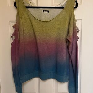 Venus Ombré Slit Arm Cold Shoulder Sweatshirt